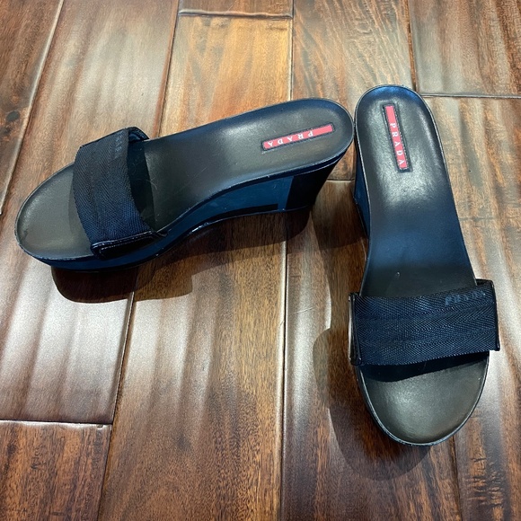 Prada Simple Black Wedges - Picture 1 of 7